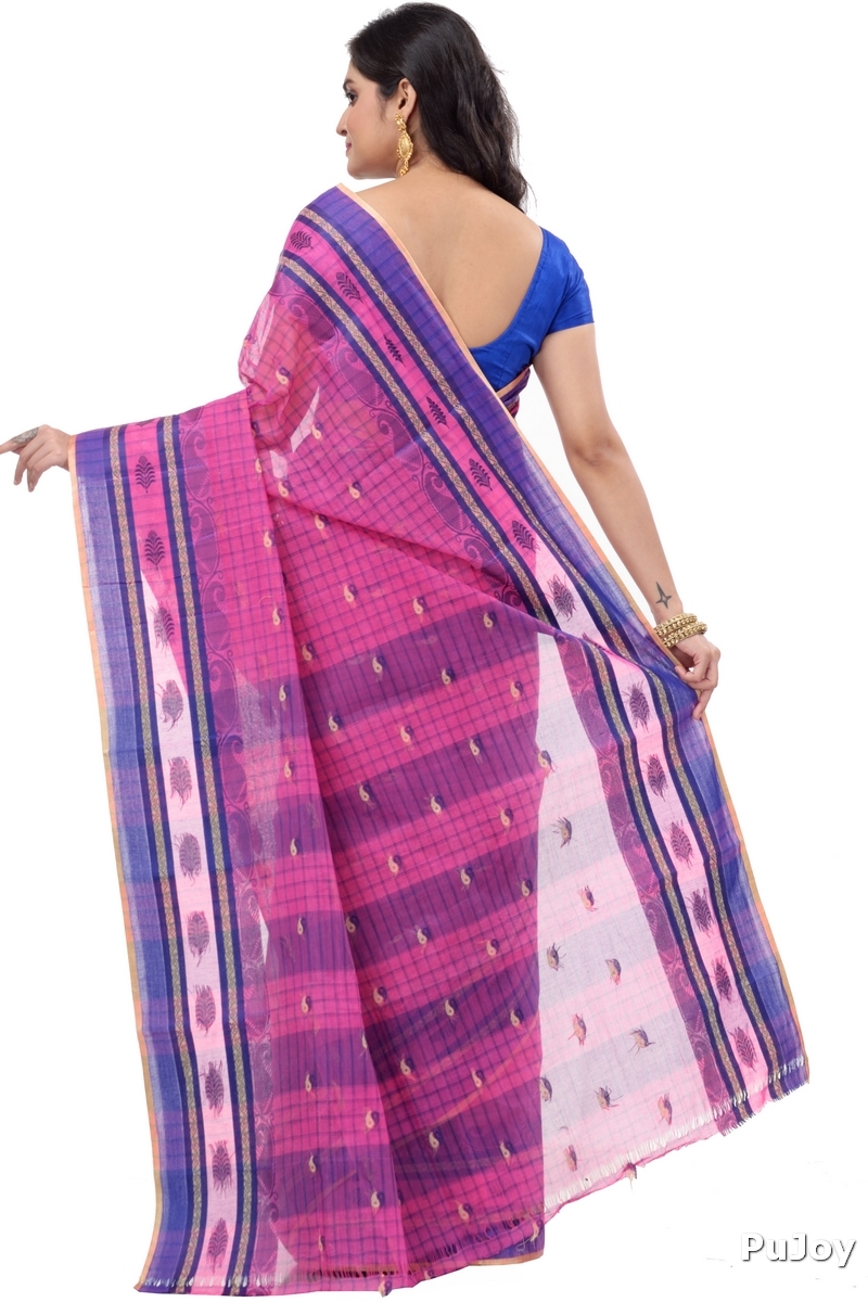 Pink Pure Cotton ChakButi Tant Saree (127)